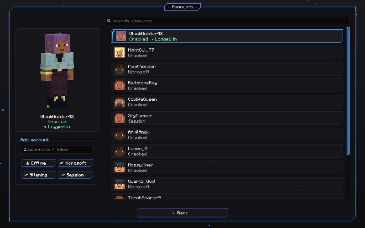 HModern2 account manager with a 3D player model, account search and offline, Microsoft, Altening and session login