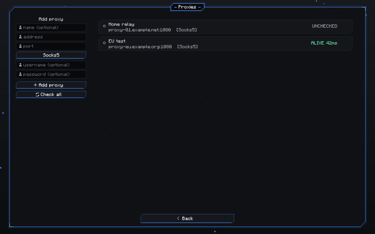 HModern2 proxy manager with the add form and two proxy entries showing status and latency
