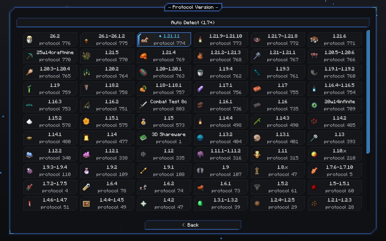 HModern2 protocol version picker with a pixel icon for every Minecraft version
