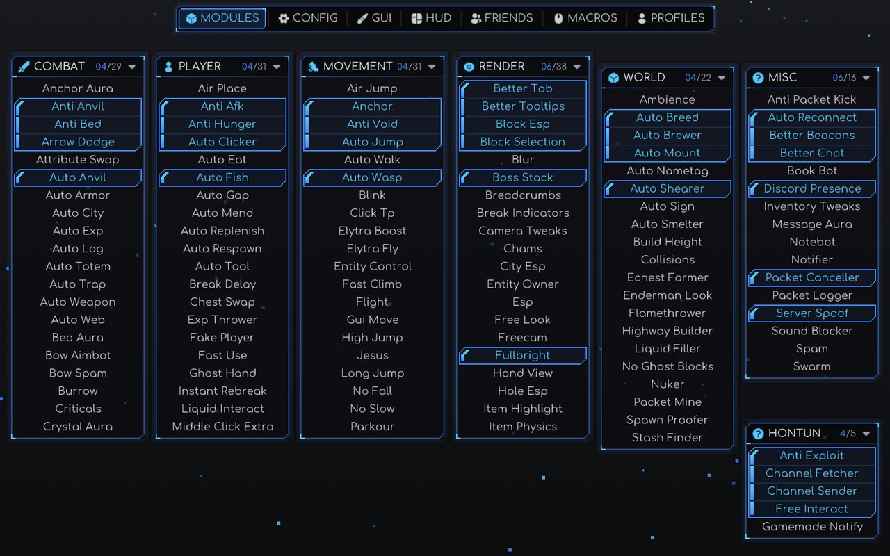 ClickGUI windows in the default dark look
