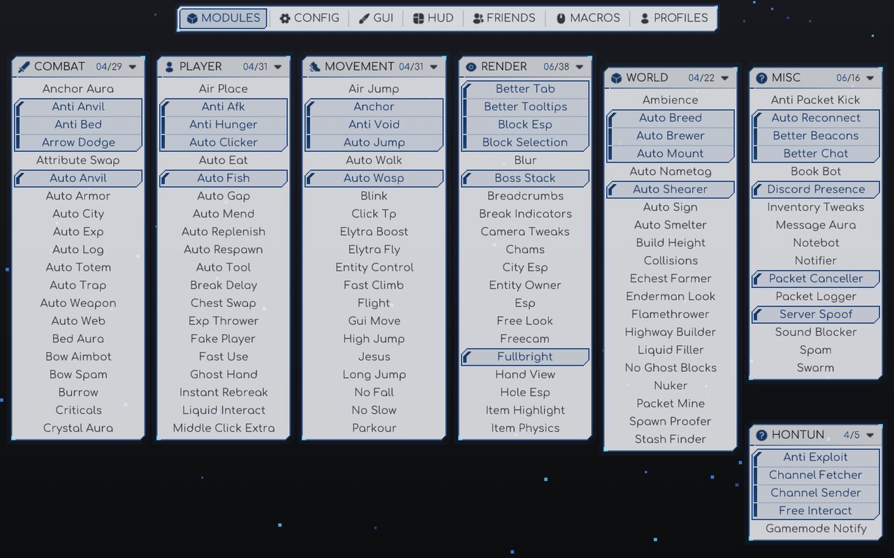 The same ClickGUI windows with light-mode on